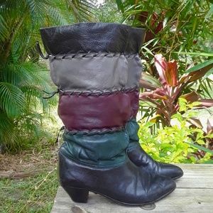 Vintage FOSI Italy Leather Boots Slouchy Patchwork